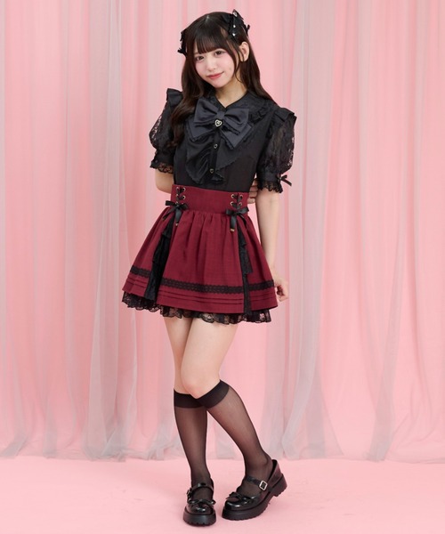 Katie ケイティ MAD HONEY エプロンスカート スカート　黒　ピンク Secret Honey（シークレットハニー） スカート 三角マチティアード