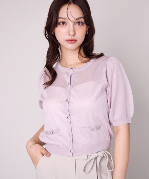 「MISCH MASCH」 ニットカーディガン フリ- ピンク レディース_画像6