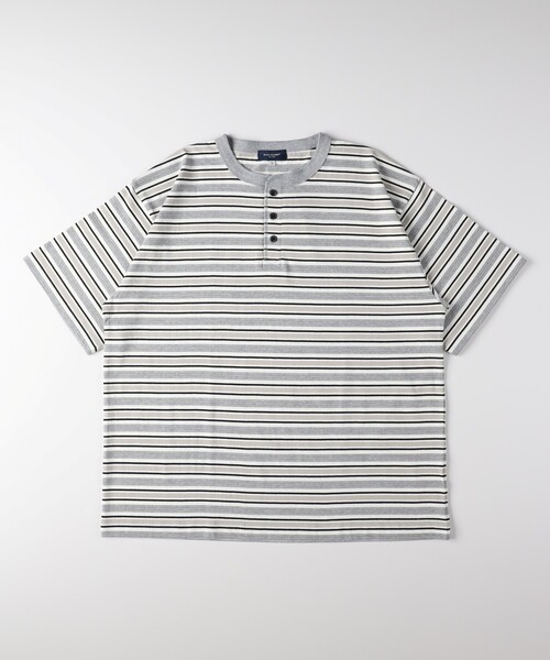 Right-on（ライトオン） ヘンリーネック tシャツ マルチボーダー
