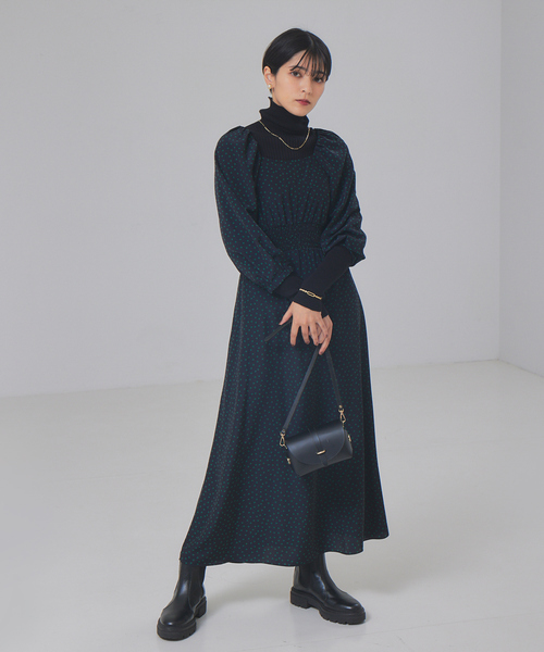 Rouge vif ワンピース ドット柄ボリュームスリーブワンピース  