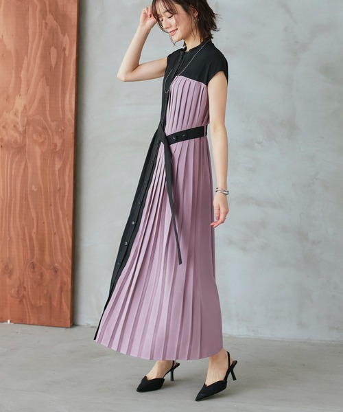 新品　RUIRUE BOUTIQUE プリーツワンピース S RUIRUE BOUTIQUE ワンピース プリーツパネル・フレンチスリーブ