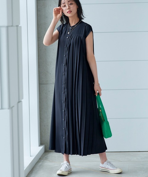 新品　RUIRUE BOUTIQUE プリーツワンピース S RUIRUE BOUTIQUE ワンピース ジレ付きサイドプリーツワンピース