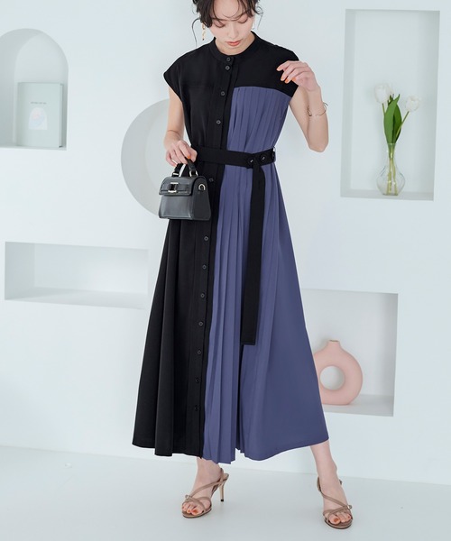 RUIRUE BOUTIQUE ワンピース プリーツパネル・フレンチスリーブ