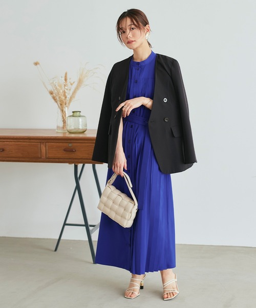 プリーツパネル・フレンチスリーブ ロングワンピース RUIRUE BOUTIQUE ワンピース プリーツパネル・フレンチスリーブ