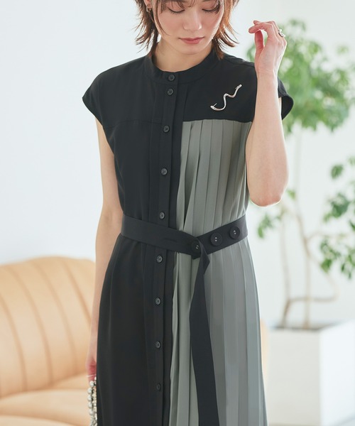 新品　RUIRUE BOUTIQUE プリーツワンピース S RUIRUE BOUTIQUE ワンピース プリーツパネル・フレンチスリーブ