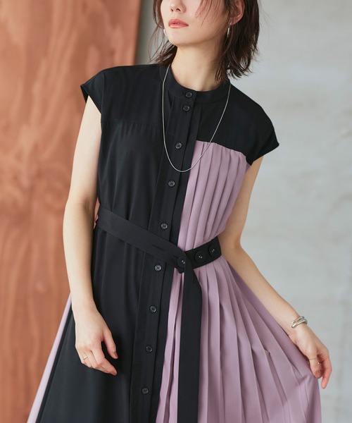 RUIRUE BOUTIQUE ワンピース プリーツパネル・フレンチスリーブ
