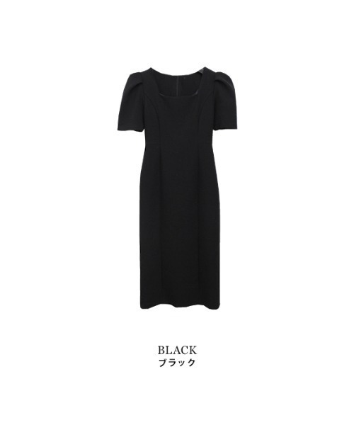 ワンピース パフショルダースクエアネックワンピース