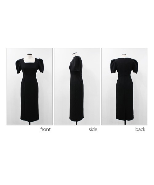 ワンピース パフショルダースクエアネックワンピース