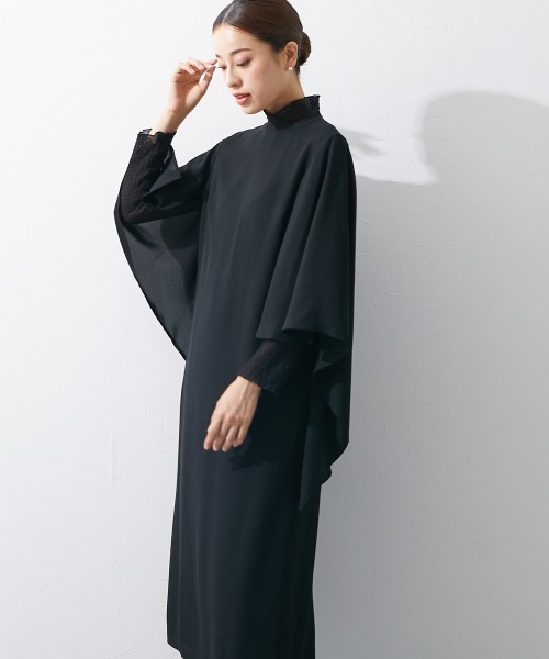 セレモニースーツ セットアップ 喪服・礼服｜日本製生地｜洗える｜防しわ（イージーケア）｜ケープ｜ワンピース｜ロング丈｜きれいめ｜「Callarus」_3