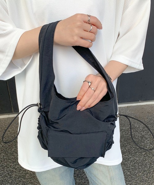 韓国 トートバッグ ナイロン プリーツ シャーリングバッグ 2way styling/｜【S/S】<ウォッシャブル・撥水>ナイロンシャーリング