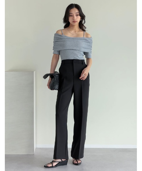 tシャツ Micaela Top イレギュラーショルダーTOP レディース Re:EDIT tシャツ 2WAYリブカットソー五分袖オフショルトップス