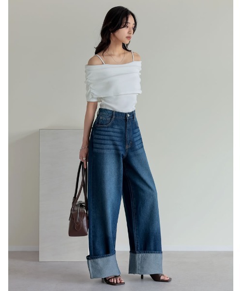 tシャツ 「2WAY」オフショルカットソー レディース OUNNOUN tシャツ 「OUNNOUN」ドレープセミシアーオフショル2WAY