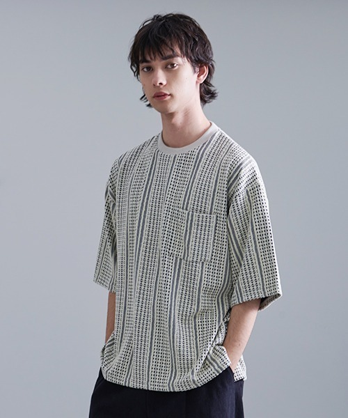 超美品！ロエベ　ストライプ 半袖Tシャツ　M Revo. tシャツ ジオメストライプジャガード半袖Teeシャツ メンズ