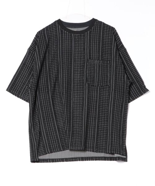 Revo. tシャツ ジオメストライプジャガード半袖Teeシャツ メンズ