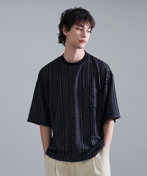 Revo. tシャツ ジオメストライプジャガード半袖Teeシャツ メンズ
