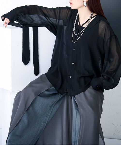 ネクタイ付シアーシャツ Ellno Loset（エルノロゼット）の「ネクタイツキシアーシャツ