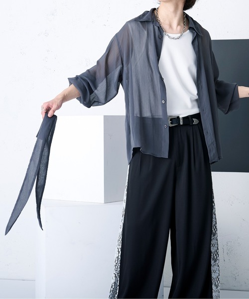 ネクタイ付シアーシャツ Ellno Loset シャツ ネクタイツキシアーシャツ メンズ