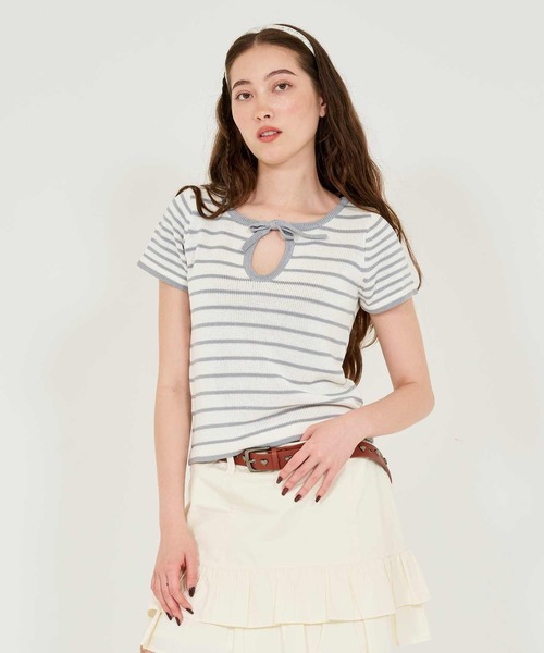 tシャツ 半袖 ボーダーニットプルオーバー TINA：JOJUN レディース