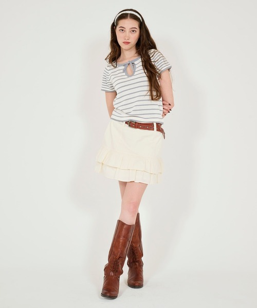 tシャツ 半袖 ボーダーニットプルオーバー TINA：JOJUN レディース TINA：JOJUN ニット セーター Vネック ボーダーニットプル