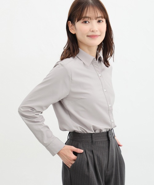 Honeys フォーマル ブラウス シャツ 織柄スキッパーシャツ