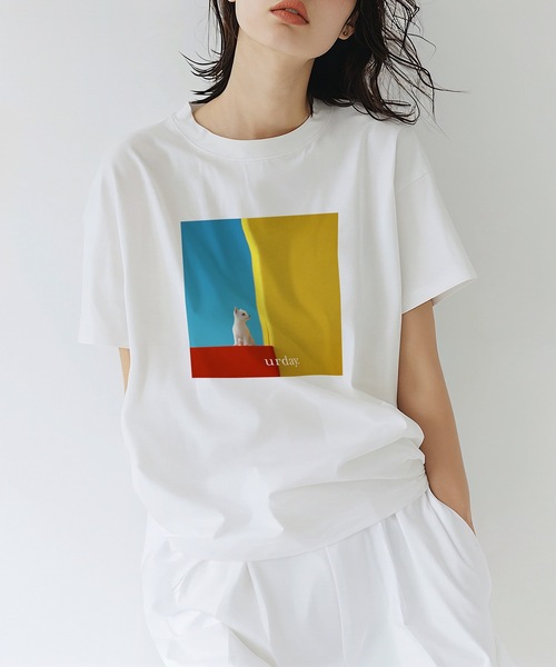 tシャツ urday / White Dog / フォトTシャツ レディース メンズ MAMIAN tシャツ urday / White Dog フォトTシャツ レディース