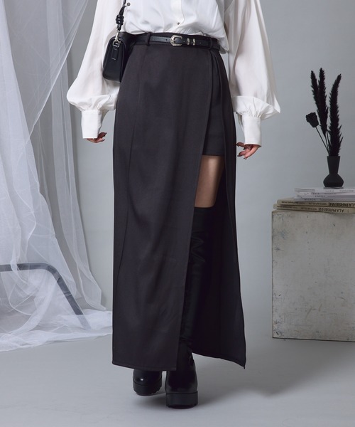 SALE *maje* ベルトスリットミディスカート Mavie..7（メヴィセットゥ）の「【Mavie..7】ベルト付きスリット