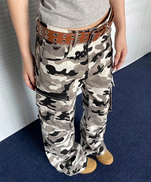 迷彩デニムパンツ アメカジ カップル向け a lot of love ジーンズ デニム デニムパンツ カモフラ柄