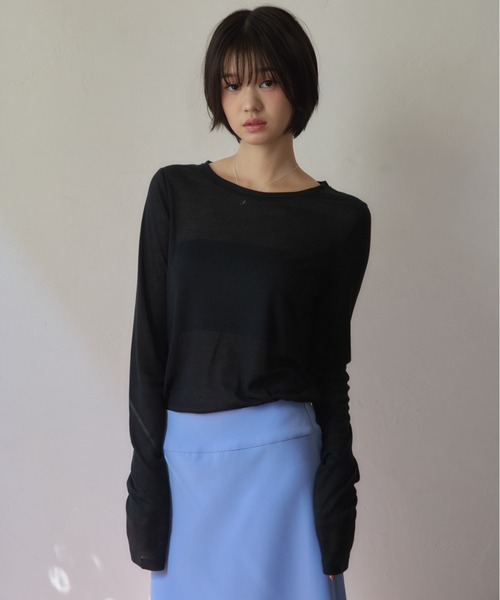 tシャツ GRADATION PATTERN SHEER TOPS レディース Women's See Through Tops Shirts, Silver Glitter Pattern