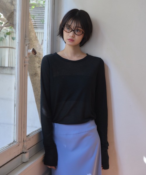 tシャツ 「MINERTE」long sleeve sheer tops / ネップシアートップス レディース セール】【MINERTE】long sleeve sheer tops / ネップシアー