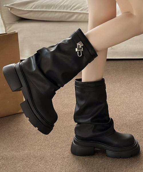 ブーツ ラウンドトゥ厚底ミドルブーツ レディース : ZOZOTOWN Yahoo!店