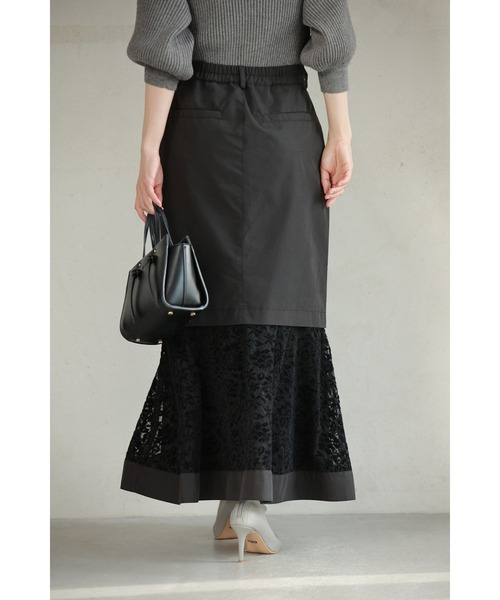 cawaii スカート （黒）レース広がるマーメイドラインロングスカート