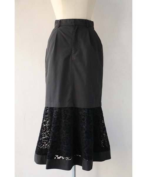 cawaii スカート （黒）レース広がるマーメイドラインロングスカート
