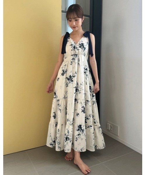 snidel home 肩リボンワンピース パジャマ SNIDEL HOME パジャマ ルームウェア ショルダーリボンワンピース