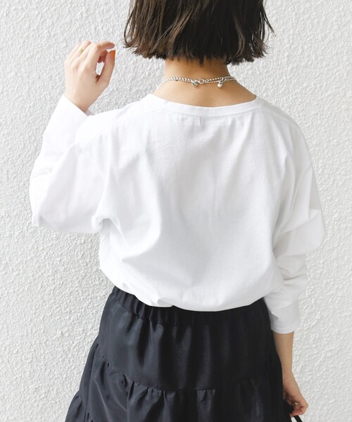 SHIPS for women / シップスウィメン 〈洗濯機可能〉プラチナヴェール 長袖 ロゴ TEE SHIPS tシャツ 「洗濯機可能」プラチナヴェール 長袖 ロゴ TEE