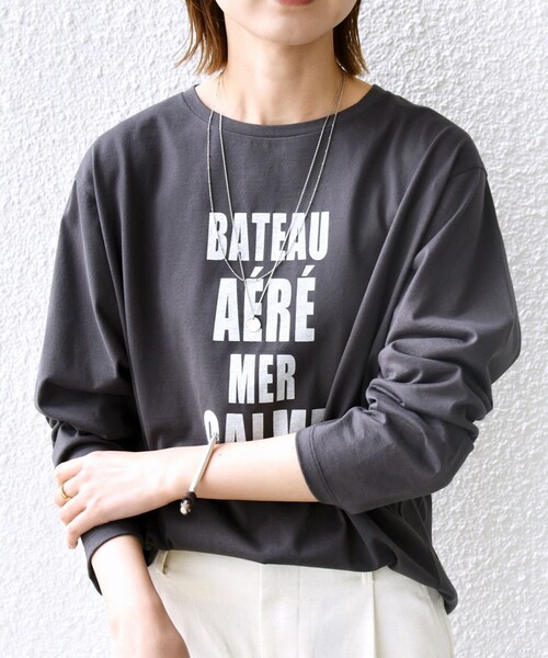 SHIPS for women / シップスウィメン 〈洗濯機可能〉プラチナヴェール 長袖 ロゴ TEE SHIPS tシャツ 「洗濯機可能」プラチナヴェール 長袖 ロゴ TEE