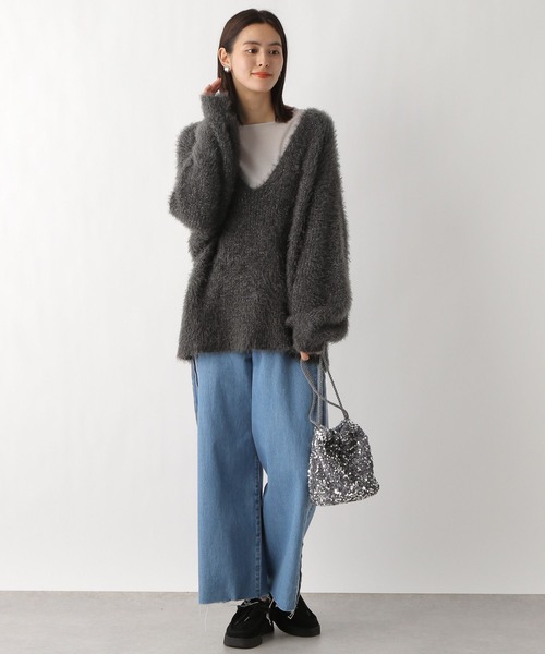 「LEPSIM」 Vネックニット FREE チャコールグレー レディース_画像6