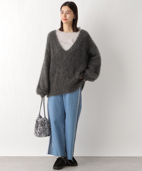 「LEPSIM」 Vネックニット FREE チャコールグレー レディース_画像7