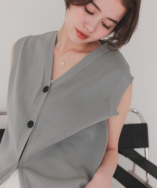 ベスト ジレ ベーシックニットベスト レディース molk ベスト ジレ 「molk」サイドスリットメランジVネックニット