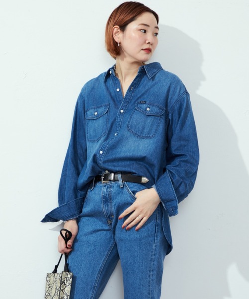 【新品　未使用】DENIM & DUNGAREE フリル付プリーツ長袖シャツ 楽天市場】シャツ ブラウス 長袖 レディース デニム デニム