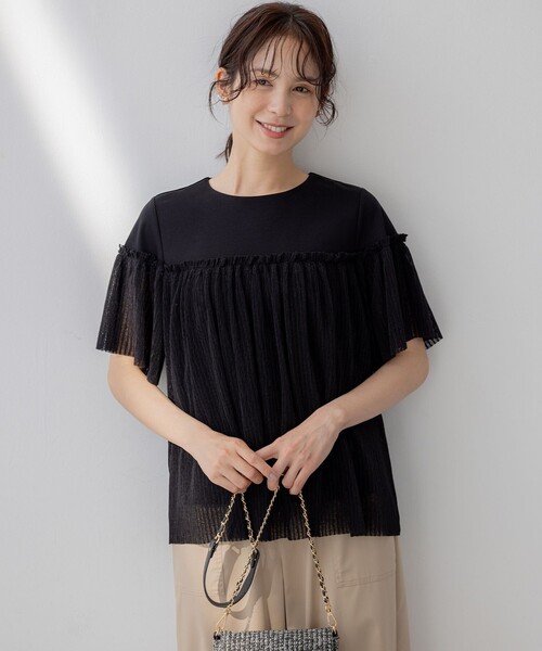 組曲（KUMIKYOKU） tシャツ プリーツコンビ5分袖 カットソー