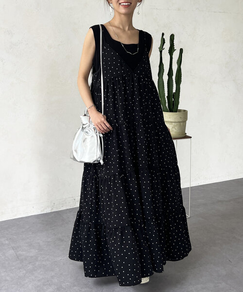 美品 ドットキャミワンピースワンピース サイズ38 Chez toi（シェトワ） ワンピース 夏 ドットキャミワンピース