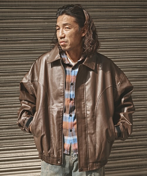 ALL RUNS 革ジャン ライダース フェイクレザーブルゾン メンズ