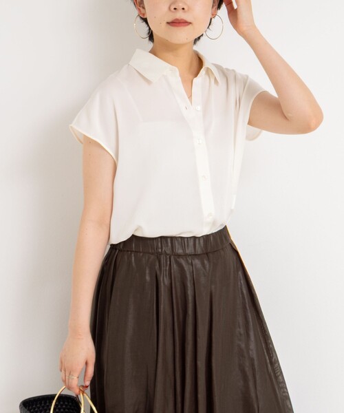 ブラウス シャツ 裾リブサテンシフォンフレンチシャツ レディース NOLLEY'S ブラウス シャツ 裾リブサテンシフォンフレンチシャツ