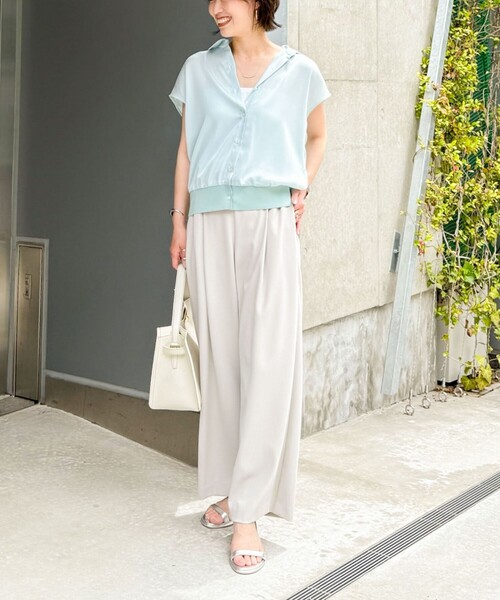 ブラウス シャツ 裾リブサテンシフォンフレンチシャツ レディース NOLLEY'S ブラウス シャツ 裾リブサテンシフォンフレンチシャツ
