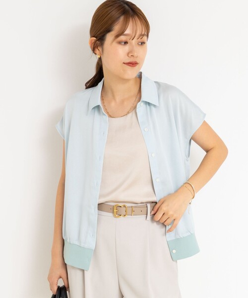 ブラウス シャツ 裾リブサテンシフォンフレンチシャツ レディース NOLLEY'S ブラウス シャツ 裾リブサテンシフォンフレンチシャツ