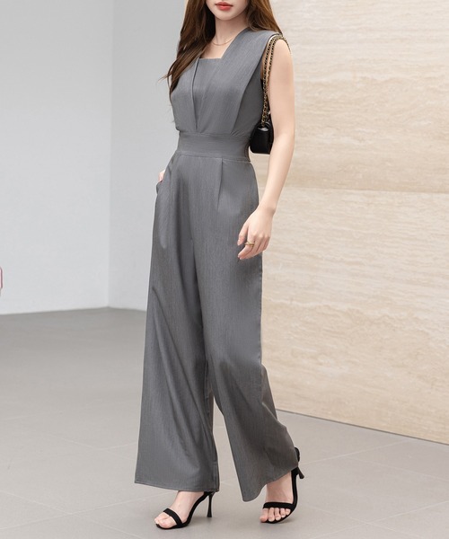 サロペット・オーバーオール・オールインワン MEER. V NECK JUMPSUIT サロペット オーバーオール Vネックハイウエストオールインワン