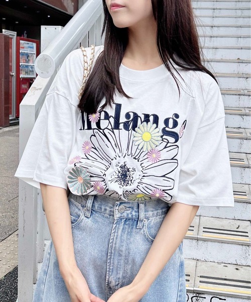 GANNI 花柄刺繍 半袖Tシャツ GANNI ガニー Tシャツ カットソー さくらんぼ チェリー プリント