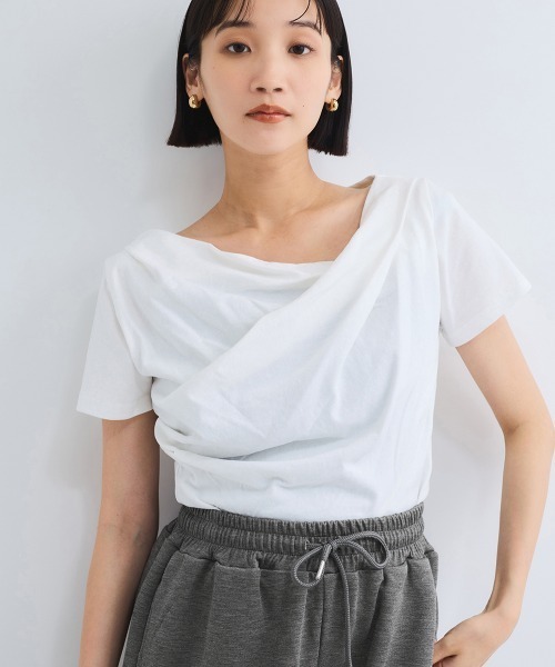 eLLa selectshop 半袖 カットソーワンピース アシンメトリー 白 eLLa selectshop 半袖 カットソーワンピース アシンメトリー 白