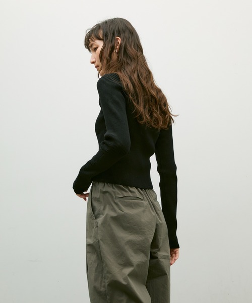 ニット セーター Long sleeve polo collar rib tops / ロングスリーブ