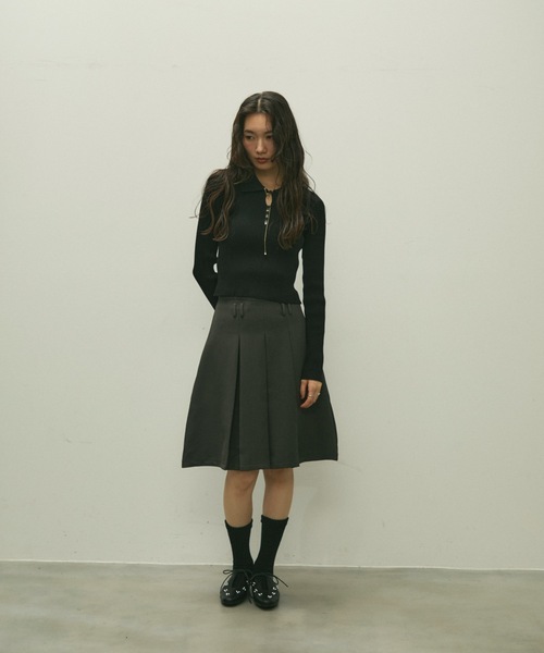 ニット セーター Long sleeve polo collar rib tops / ロングスリーブ